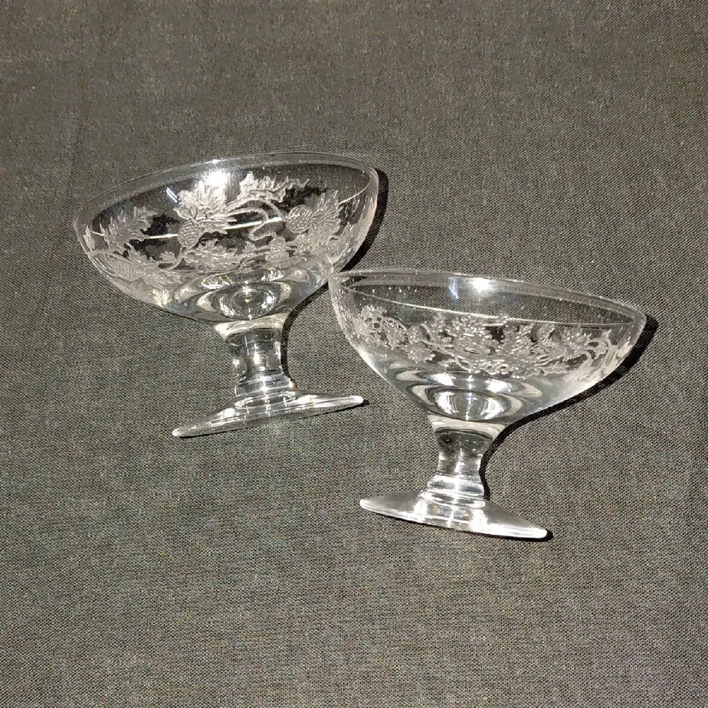 Elegant Clear Glass Dessert Bowls with Floral Etching